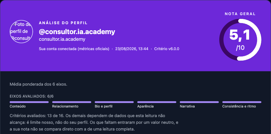 Análise real de um perfil de Instagram, gerada pela -ÍA